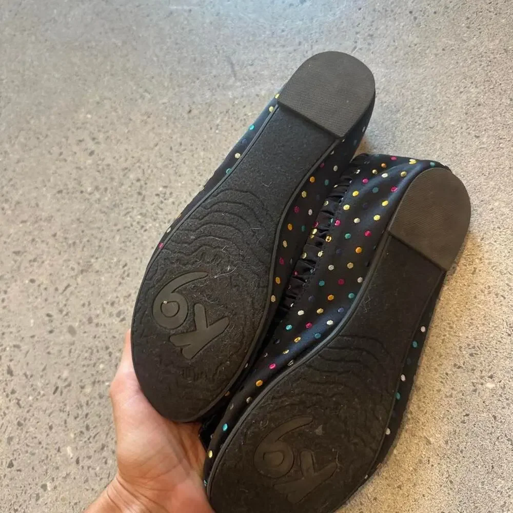 K9 women’s 9.5 flats Black polka dot ballet flats with multicolored Y2K